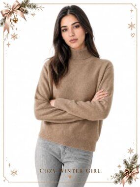 100% Pure Cashmere Turtleneck Sweater Long Sleeve Knit Pullover